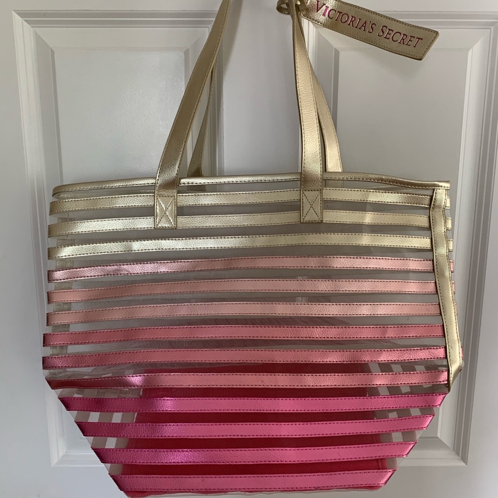 Victoria’s Secret pink ombré and gold beach tote